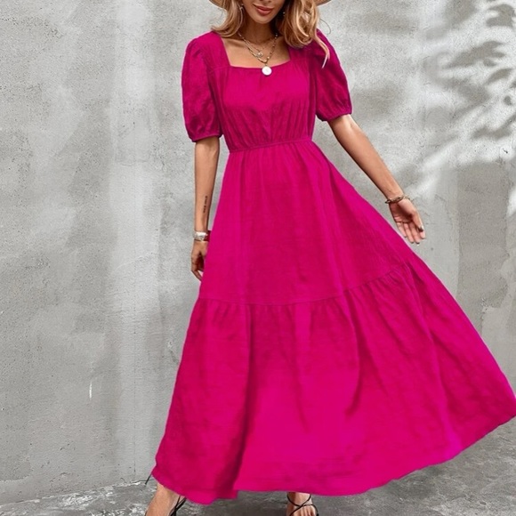 Dresses & Skirts - Boho  hot pink square neck A-line maxi dress